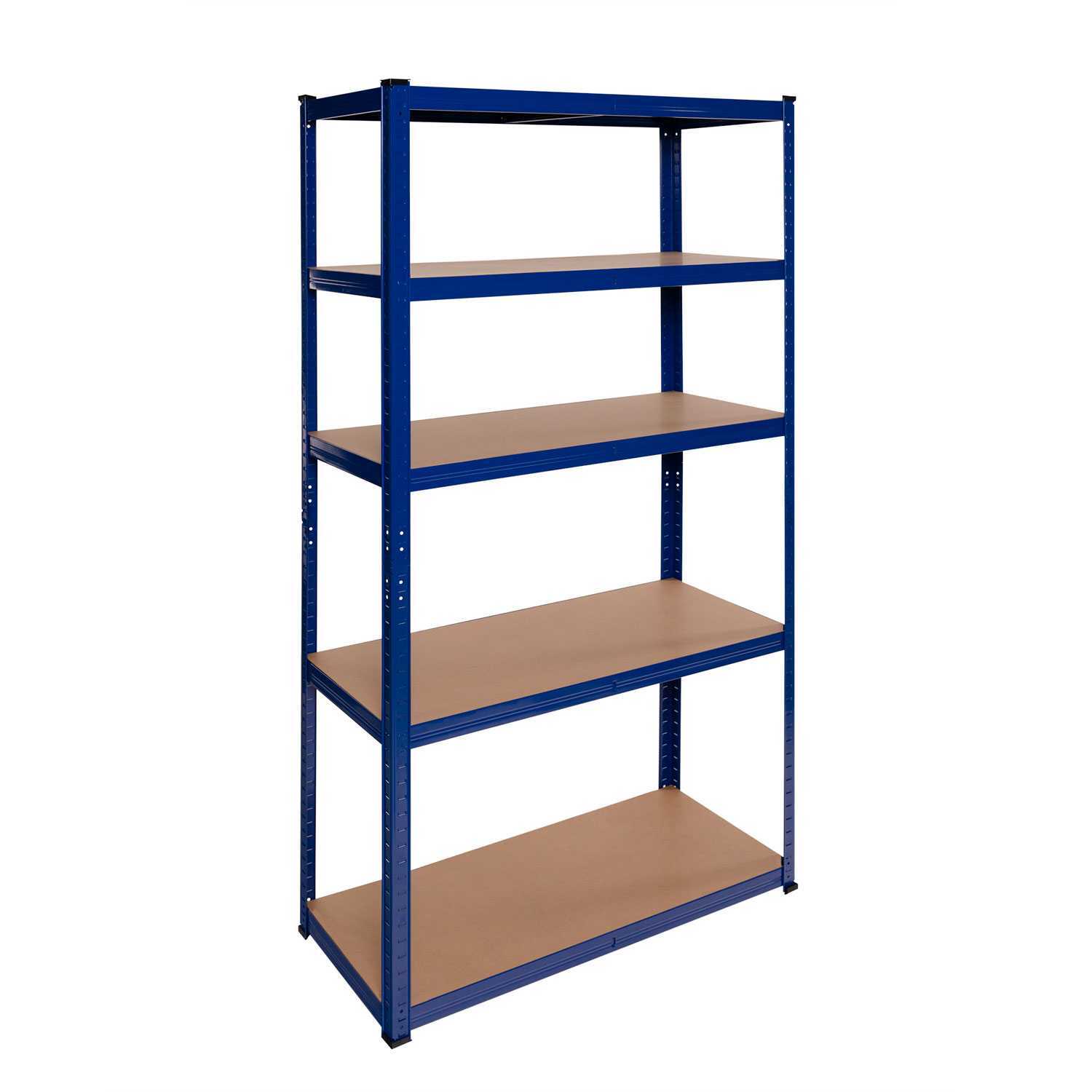 Étagère métallique robuste avec 5 niveaux MDF bleu charge lourde 875kg modulable