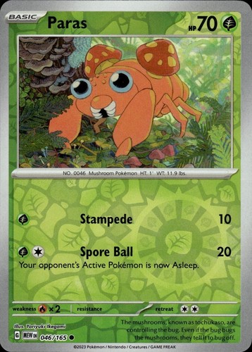 Pokémon  151 - Paras 046/165  - Reverse Holo - NM/M