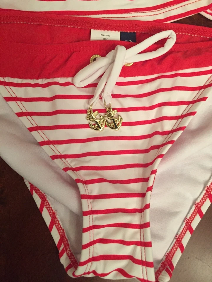 SPERRY 女式 S 码红色白色条纹航海三明治泳装金色小饰品全新带标签 — 第 2/4 张图片