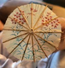Antique Vintage Occupied Japan Multicolor Paper Parasol Umbrella
