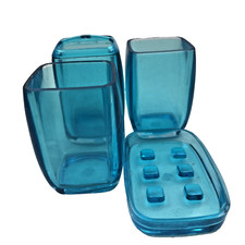 4 Piece Bathroom Holder Set Toothbrush Soap  Cup Containers Vanity Aqua Blue