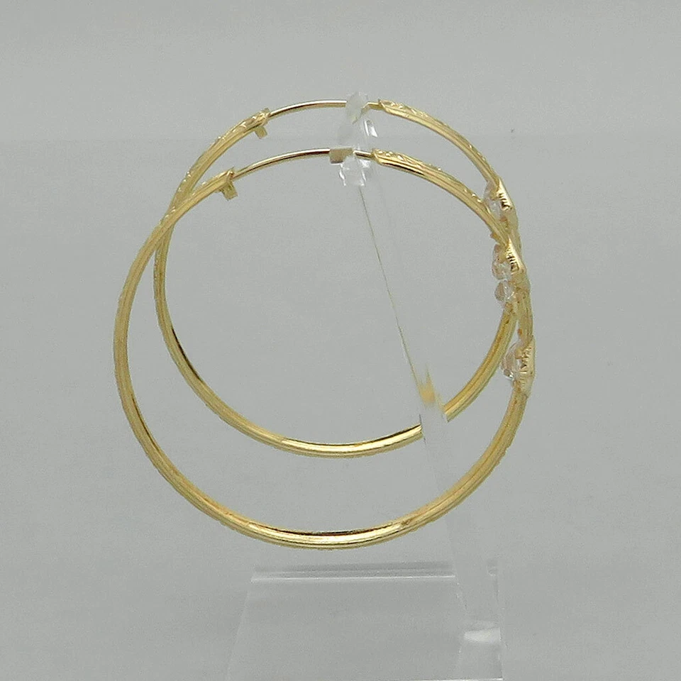 Ohringe Creolen groß mit Zirkonia Besatz ca. 4,6 cm Ø in 750/18K Gelbgold - Bild 3 von 4