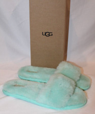 NIB UGG Fluff Slide II Sheepskin Slipper Flip Flops Pale Emerald Green US 10