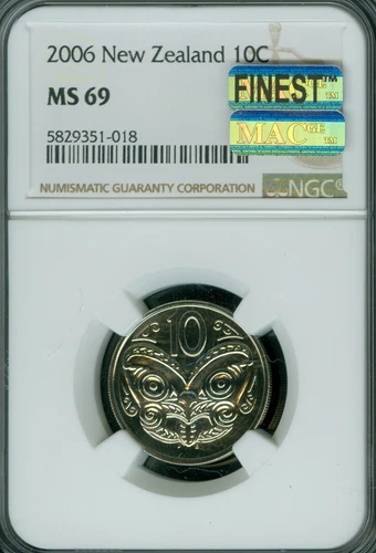 2006 NEW ZEALAND 10 CENTS NGC MS69 MAC FINEST & SPOTLESS 3000 SETS LARGE SIZE .