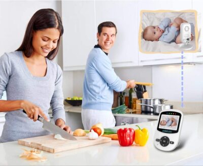 Anmeate Videobabymonitor met digitale camera, 2,4 GHz, draadloze videomonitor met temperatuurmonitor, transmissiebereik, 2-weg talk, nachtzicht, krachtige accu (1 camera