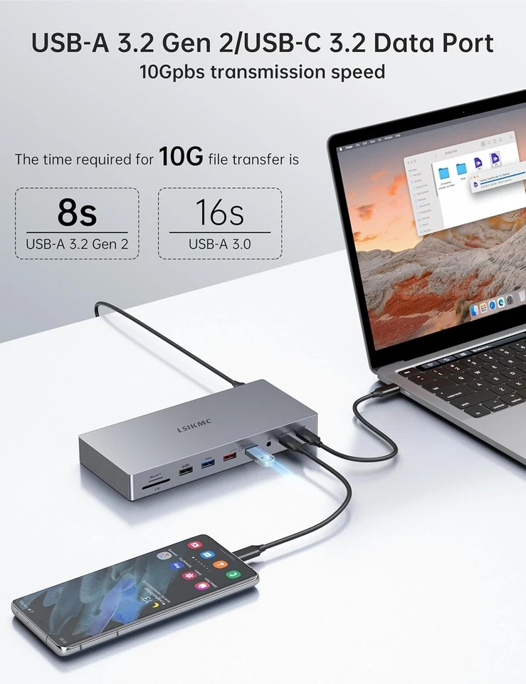 Laptop Docking Station Dual 4K Monitors 2 DP HDMI 100W PD Ethernet 10G USB-C SD - Image 3 of 4