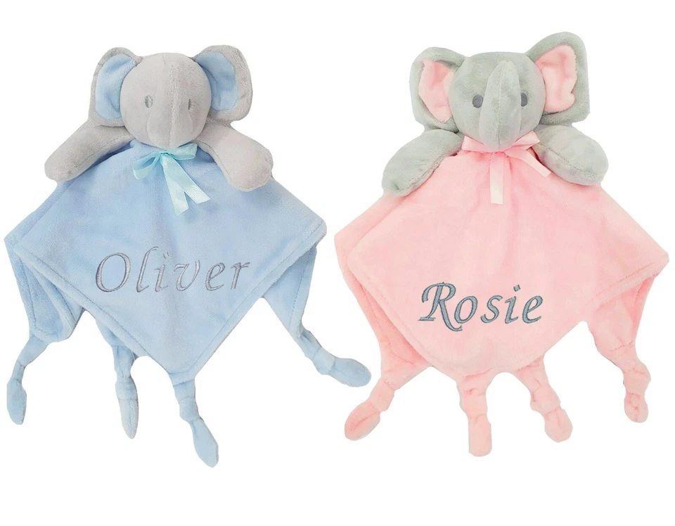 Personalised Elephant Baby Girl Boy Comforter Blankie Blanket Sensory Knot