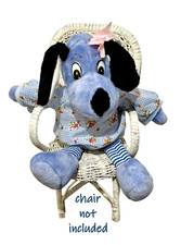 VTG 1990s Dog Plush 12 Inch Stuffed Animal Blue White Striped Big Crazy Eyes Bow