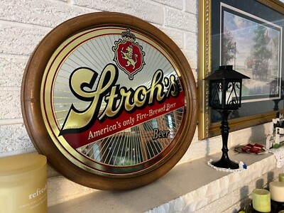 ORIGINAL VINTAGE STROH'S BEER OVAL MIRROR BEER SIGN | eBay