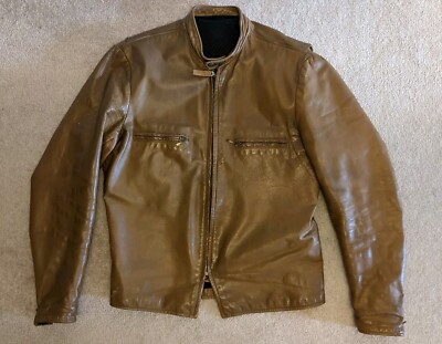 Vtg Cafe Racer Leather Jacket 40 Light Brown Brooks 50s 60s Sz S USA Mesh Lining