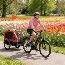 Pet Bike Trailer for Medium Dogs Up to 44 Lbs, 16" Wheels, w/Fold-Down Ramp