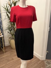 Vtg 90s Talbots Sheath Dress Sz 8/8P Black Red Short Sleeve Midi Colorblock