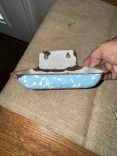 VTG Blue Swirl Graniteware Wall Mounted Soap Dish Holder Enamelware Farm Prop
