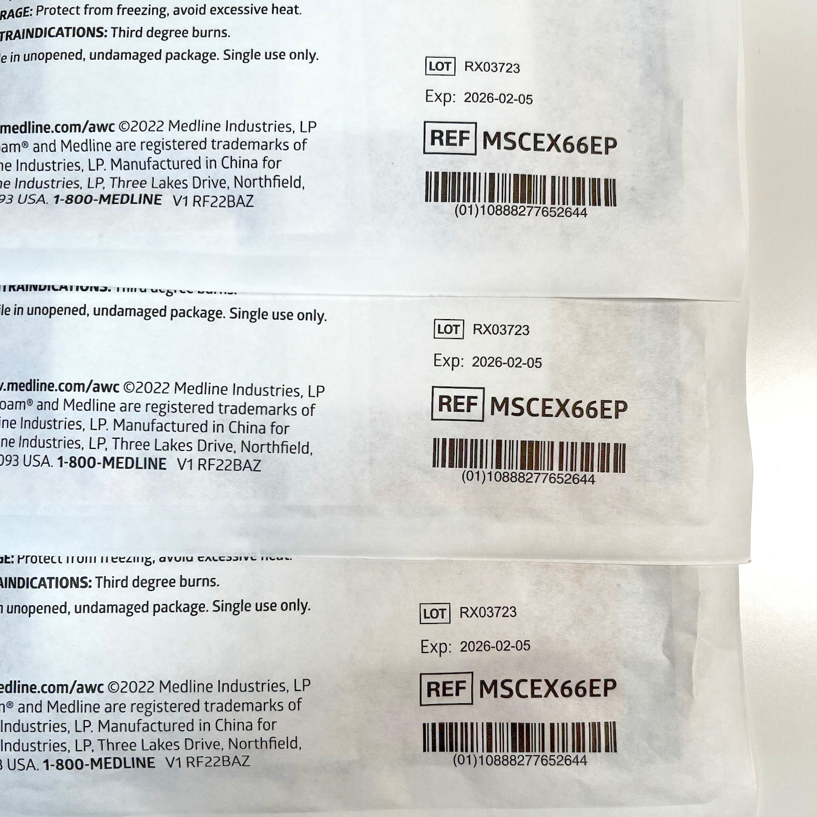 Lot of 3 Medline Optifoam Gentle EX Foam Dressings 6" x 6" MSCEX66EP - Feb 2026