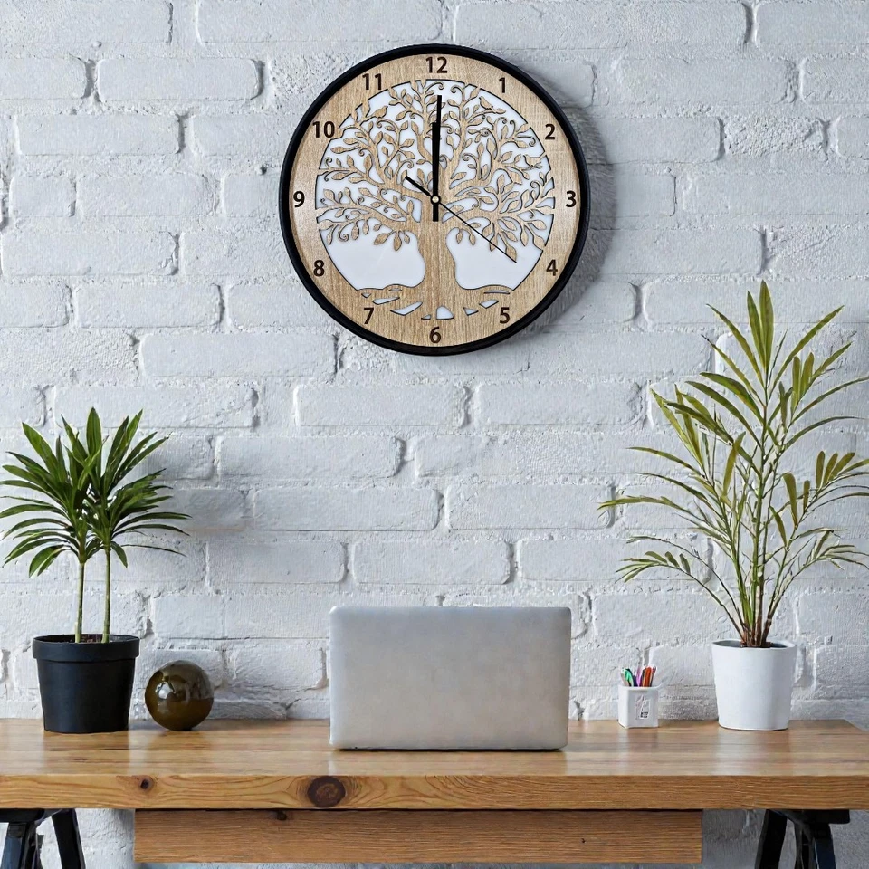 Reloj de Pared Anillo Metal Madera Roble Árbol la Vida Diseño Silencio - Imagen 4 de 4