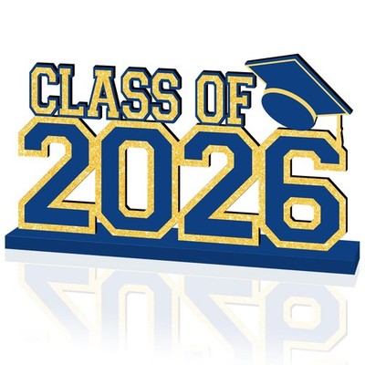 Blue and Gold Graduation Decorations 2026 Glitter 11.8'' x 6.3'' Wooden Graduat...