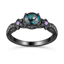 Ring in Schwarz mit Multicolor Stein & schimmernden Verzierungen - Bandring