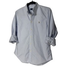 Polo Ralph Lauren Boys Blue White Striped Oxford Button Down Shirt Size Medium