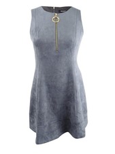 DKNY Women's Faux-Suede Fit & Flare Dress (10, Steel) 802892344787