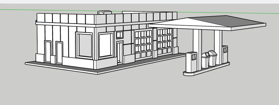 Modelo de kit de construção de posto de gasolina/serviço estilo década de 1970 impresso em 3D escala HO 1:87 - Imagem 4 de 4