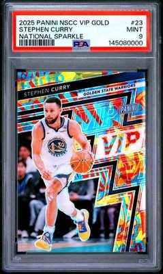 2025 Panini NSCC VIP Gold Packs Stephen Curry National Sparkle Hello #/45 PSA 9