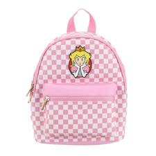Super Mario Bros Princess Peach 10.6” Pink & White Checkered Mini Backpack