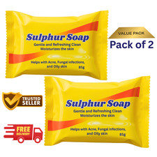 Antifungal Sulphur Soap Bar for Acne, Rosacea, Scabies & Mites Skin Treatment x2