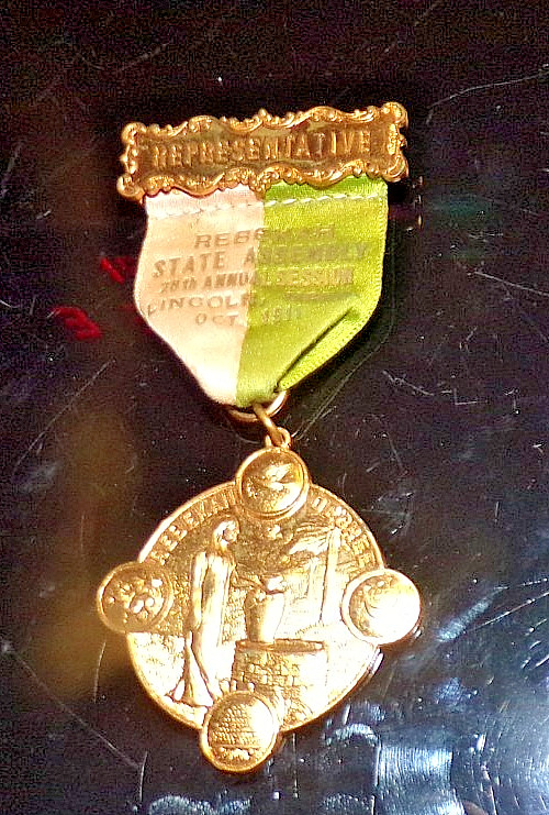 1911 Rebekah State Assembly Lincoln Nebraska Representative Ribbon w/Badge Pin
