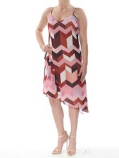 BAR III Womens Pink Layered Slip Spaghetti Strap V Neck Below The Knee Dress S