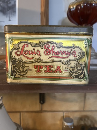 Antique LOUIS SHERRY'S 16 OZ. Tea Advertising Tin C1920's