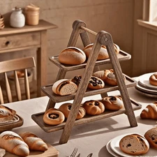 3 Tier Serving Tray Three Tiered Cupcake Stand, Rectangle Serving Platter Wooden