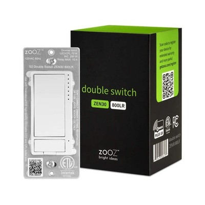 Zooz 800 Series Z-Wave Long Range Double Switch ZEN30 800LR (White) for Light &