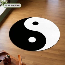 Velvet + Dotted Plastic Bottom Round Mat with Yin-Yang Pattern, Classic Style Ho