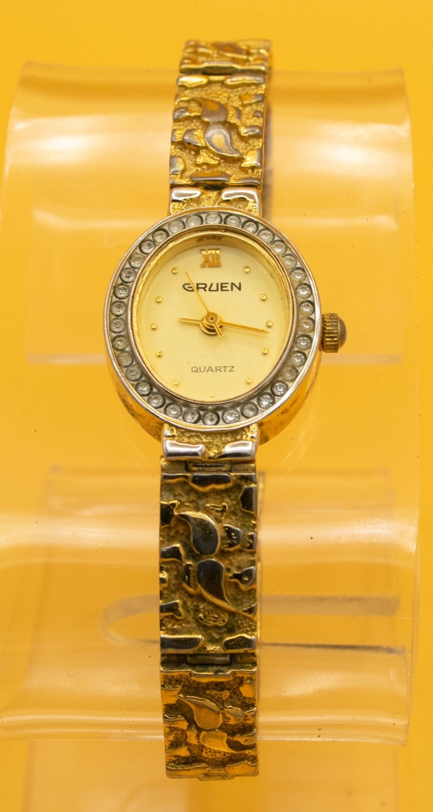 Gruen Nugget Style Gold Tone Quartz Bracelet Watch Ladies Dress Vintage