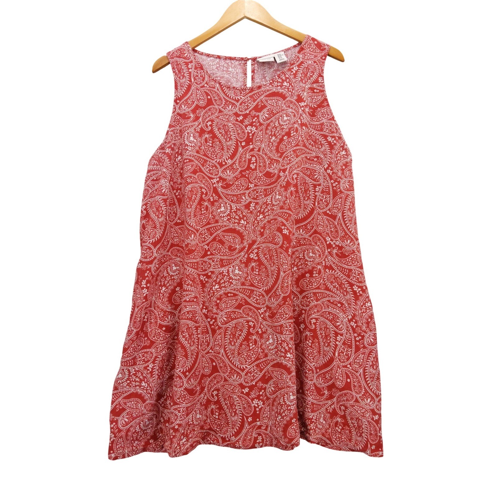 Rachel Zoe 100% Linen Shift Dress Women XL Red Paisley Sleeveless Pockets