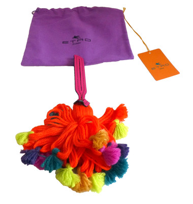 Etro Purse Luggage Charm Colorful Yarn Tasseled Pom Pom NWT