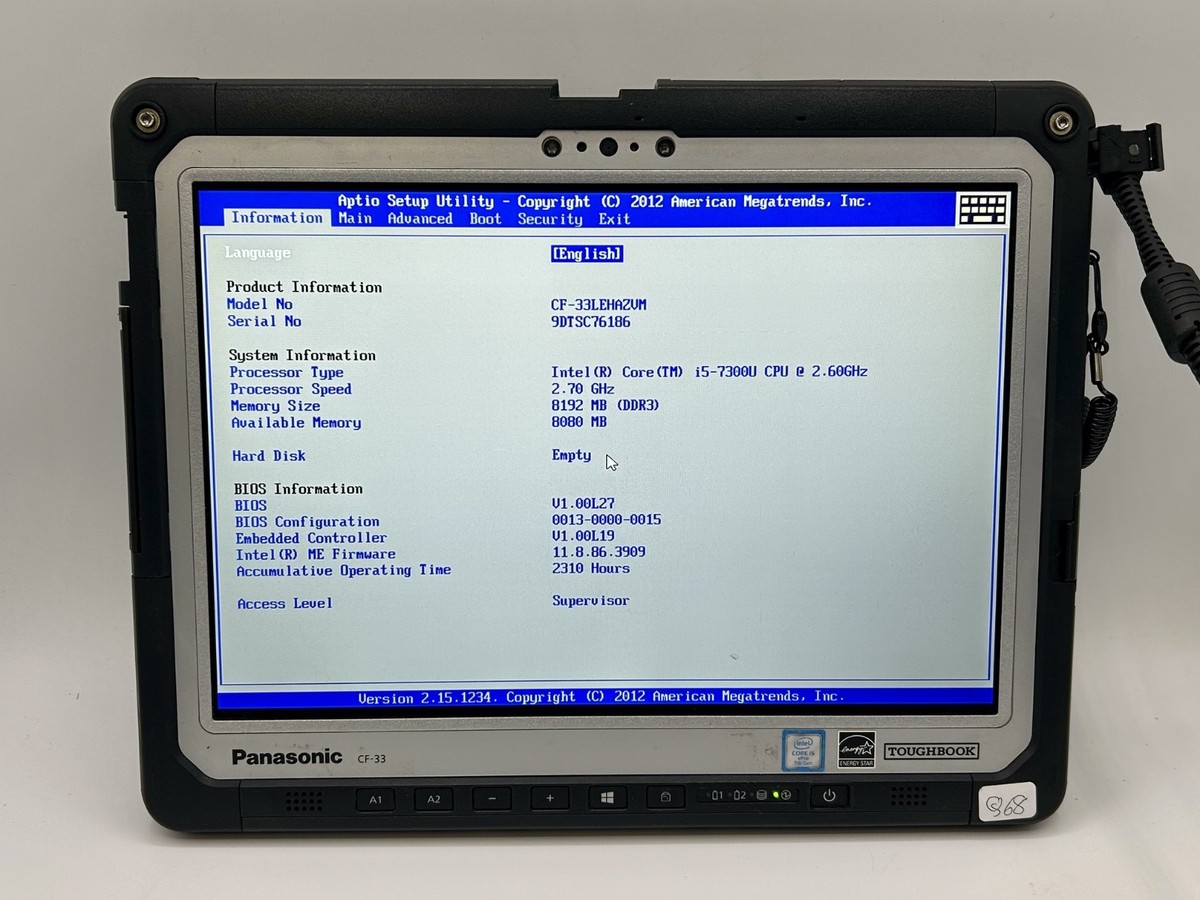 Panasonic ToughBook CF-33 Tablet Only i5-7300U 2.6GHz 8GB RAM
