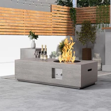48" Rectangular Propane Fire Pit, Hidden Tank Table, Light Grey RGB