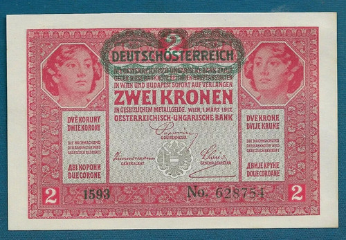 2 Korona Ket Korona 1917. Austria banknotes, regional stamp PREKOMURJE SHS - UNC - Foto 2 di 2