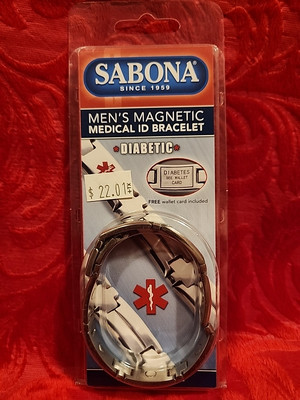 SABONA Mens Diabetic Magnetic ID Bracelet Large/XL New In Package