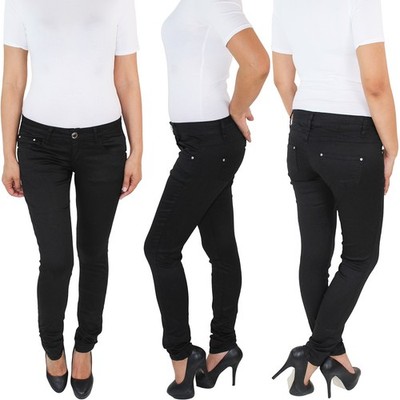 Damen Skinny Jeans Röhrenjeans Hüftjeans Stoffhose Mega Stretch Hose Schwarz 