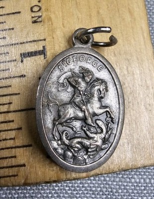 Vintage Pendant St George & Aloysius Gonzaga Medal Religious Christian Gift D5