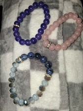3pc Beaded Stretch Bracelet Set Stackable Multicolor Round Beads