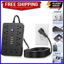 6 FT Flat Plug Surge Protector Power Strip,11 Multiple AC Outlets with 6 USB ...