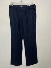 Banana Republic Womens Martin Fit Trousers Sz 10 Linen Cotton Navy Straight Leg