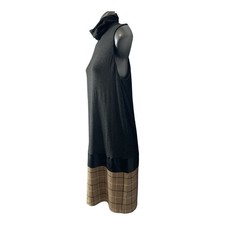 Bailey 44 Sleeveless Large Mixed Media Shift Dress Gray Tan Black Made In USA