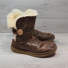 Ugg Australia Women 1872 Krinkle Leather BaileyButtonSheepskin Boots shoes sz 8