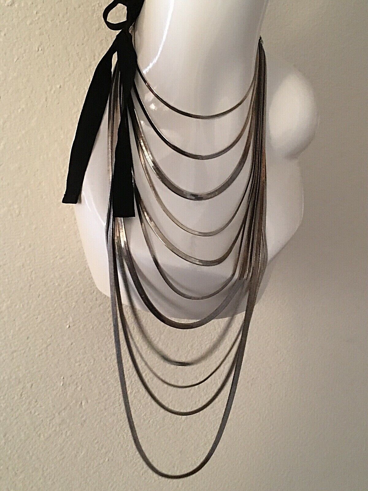 Multi Strand Silver Bib Statement Necklace - image 1