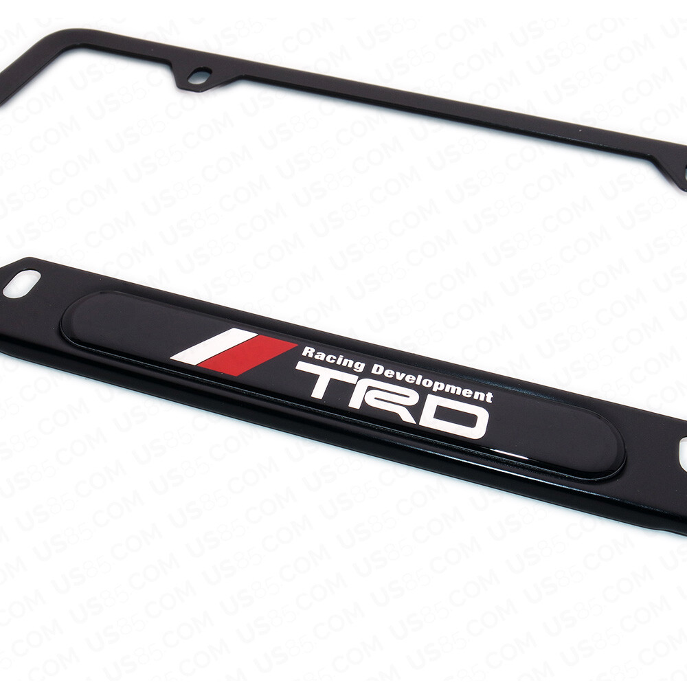 Black Stainless Steel Front Rear TRD Sport Emblem License Plate Frame