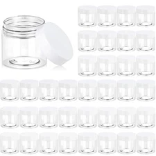 36 Pack, 2 OZ Plastic Jars Round Clear Cosmetic Container Jars with White Lids